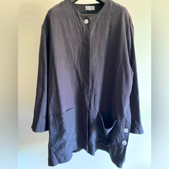 Linen blend navy shirt dress - Picture 1 of 7